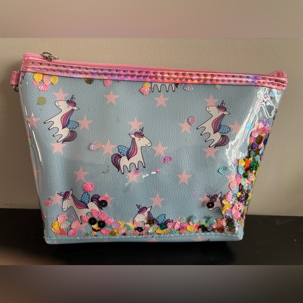 Unicorn Print Kids Pouch - Blue and Pink New